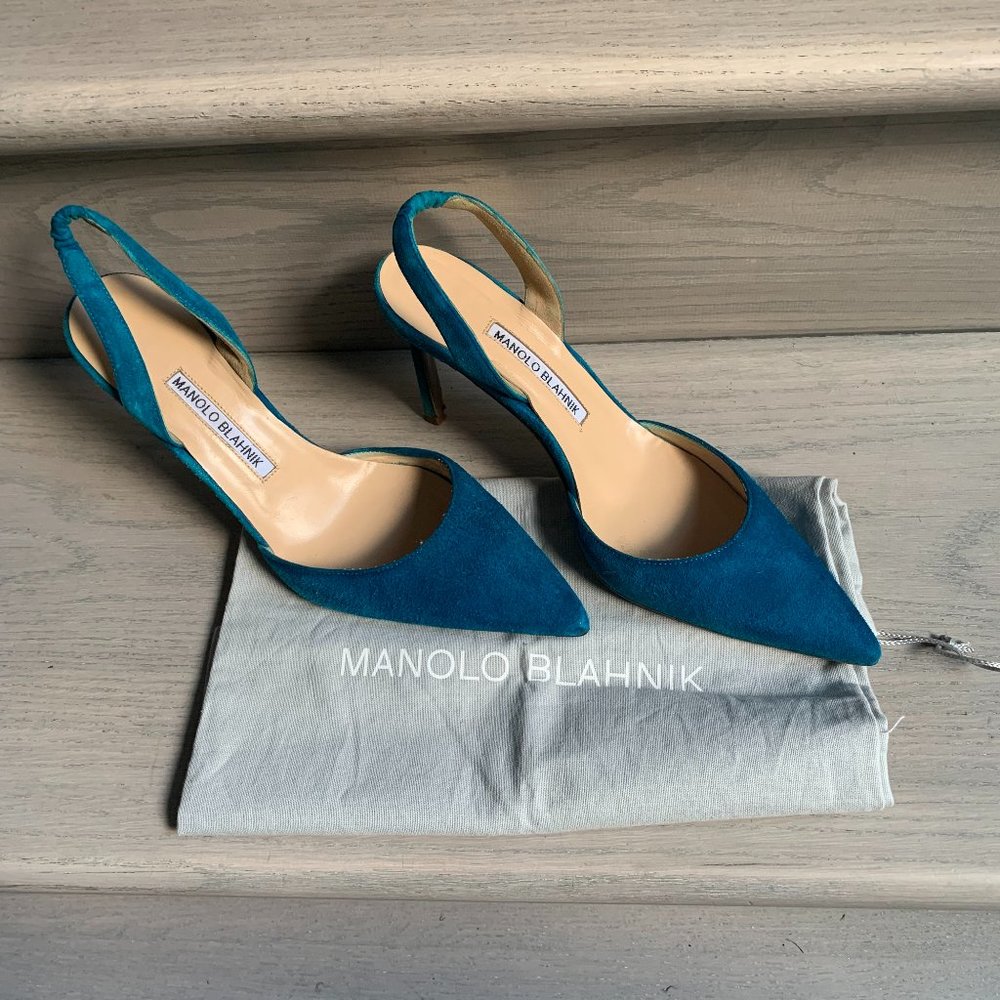 Manolo Blahnik Suede Slingback Heels Sz 37